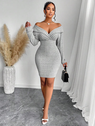 2024 Autumn And Winter Women's Casual Sexy One-Shoulder Solid Color Tight Dress With Two Ways To Wear, Suitable For Daily Life, Dating And Party