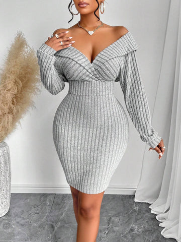 2024 Autumn And Winter Women's Casual Sexy One-Shoulder Solid Color Tight Dress With Two Ways To Wear, Suitable For Daily Life, Dating And Party