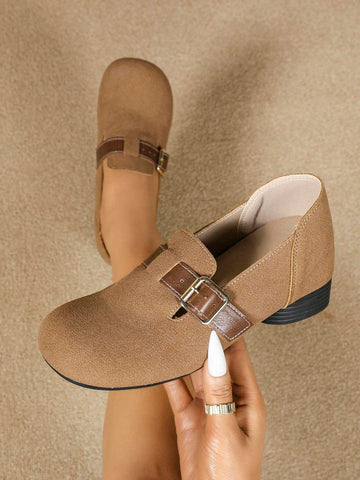 2024 Autumn New Thick Heel Pumps Women, Retro Low Platform Closed Toe Work Shoes, Small Size