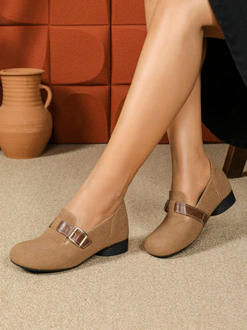 2024 Autumn New Thick Heel Pumps Women, Retro Low Platform Closed Toe Work Shoes, Small Size