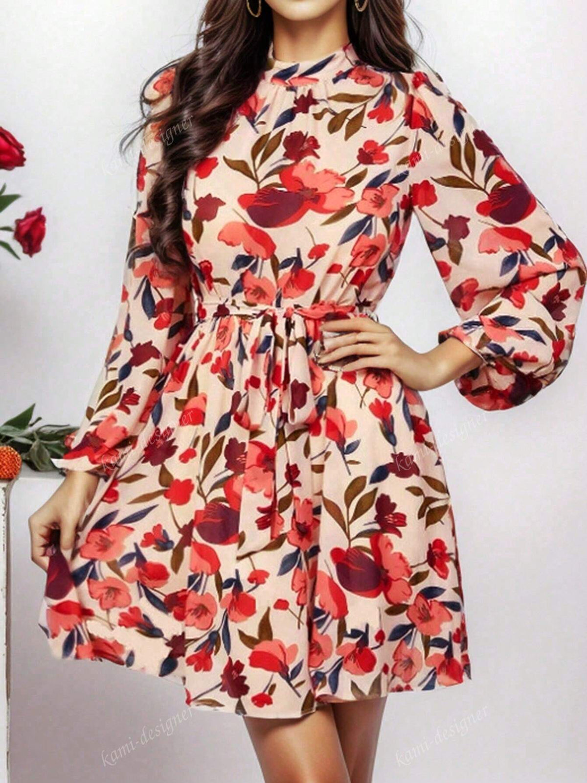 2024 Fall Casual New Arrival Floral Print Elegant Flowing Dress