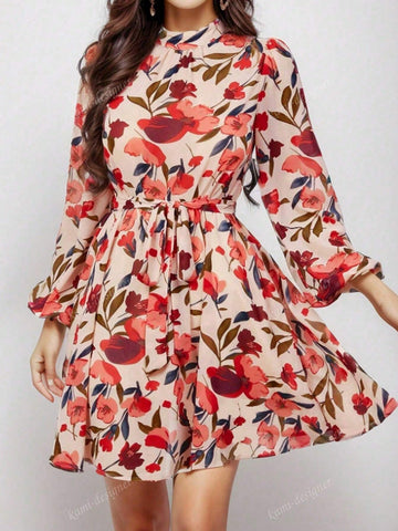 2024 Fall Casual New Arrival Floral Print Elegant Flowing Dress