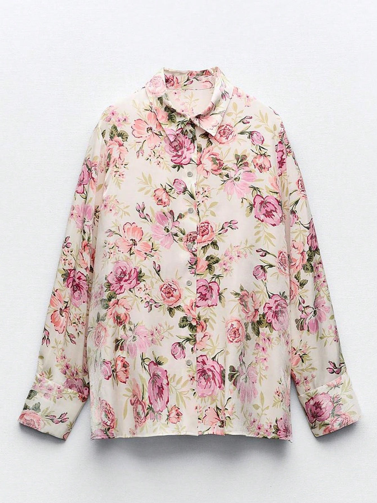 Floral Print Button-Up Long Sleeve Casual Blouse, Versatile For Women