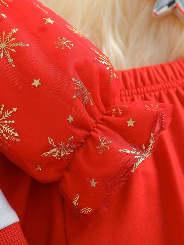 2024 Girls Christmas Reindeer Cartoon Print Sweatshirt & Flared Pants 2pcs Set