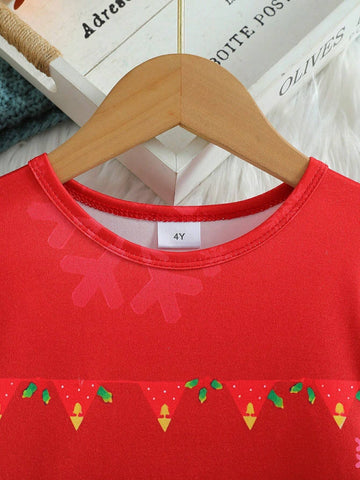 2024 Girls Toddler Cartoon Christmas Element Long Sleeve Dress Spring Autumn Young Girl Dress Rompers