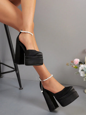 2024 Latest Classic Four Seasons New Arrivals Super High Heel Rhinestone One-Strap Buckle Women Shoes, Fashion Trendy Comfortable Anti-Slip