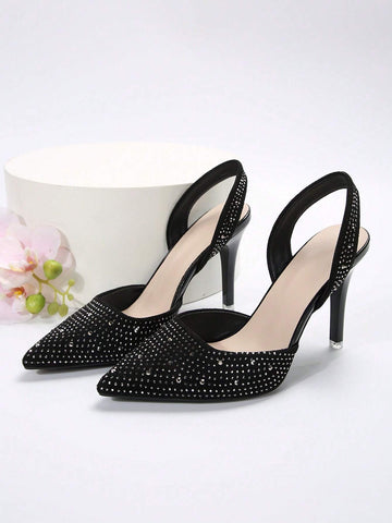 2024 New Arrival Pointed Toe Sequin Silver High Heel Shoes, Sexy Stilettos With Rhinestones, Versatile