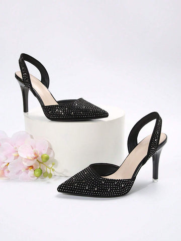 2024 New Arrival Pointed Toe Sequin Silver High Heel Shoes, Sexy Stilettos With Rhinestones, Versatile