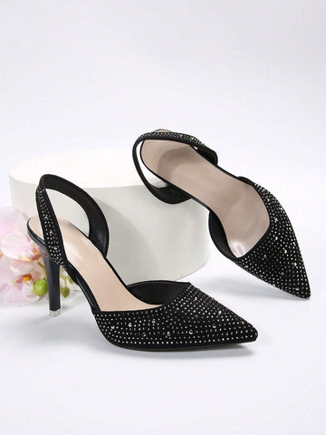 2024 New Arrival Pointed Toe Sequin Silver High Heel Shoes, Sexy Stilettos With Rhinestones, Versatile