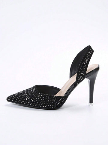 2024 New Arrival Pointed Toe Sequin Silver High Heel Shoes, Sexy Stilettos With Rhinestones, Versatile