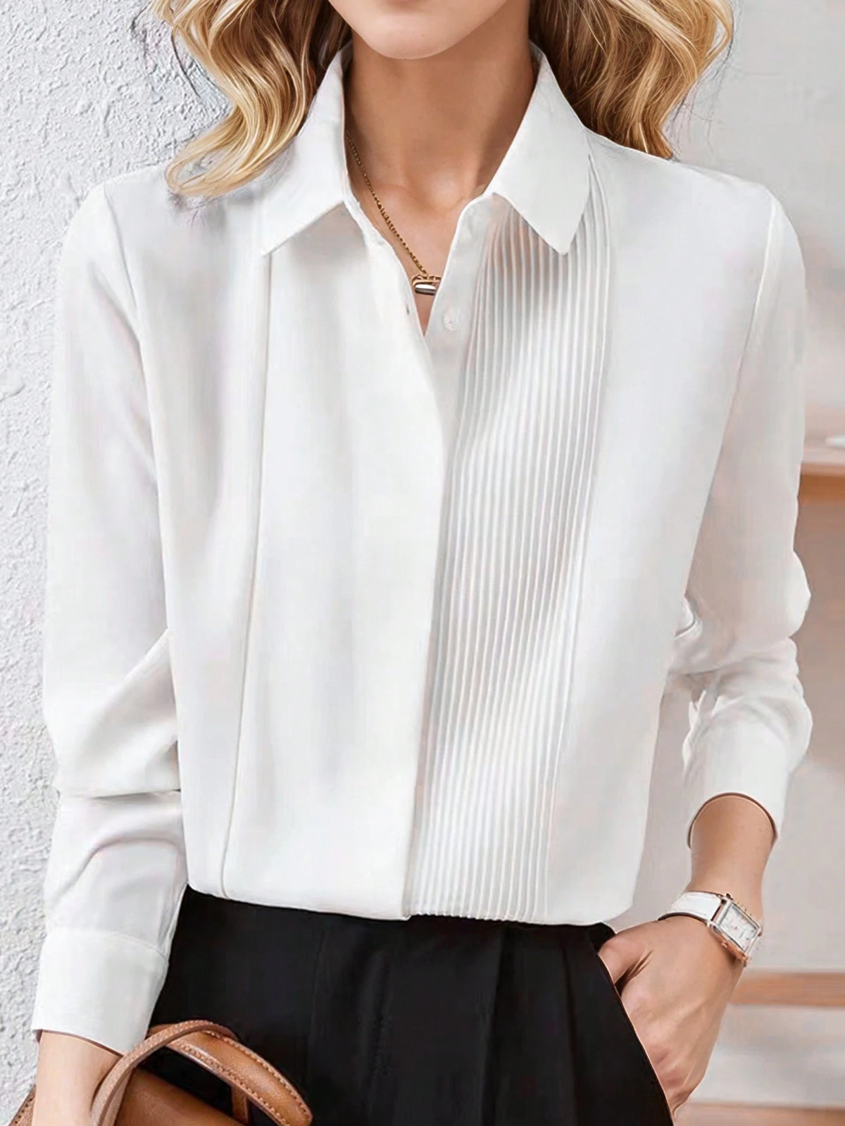 Women's High-Quality Commute Office Wear Elegant Long Sleeve White Blouse Top