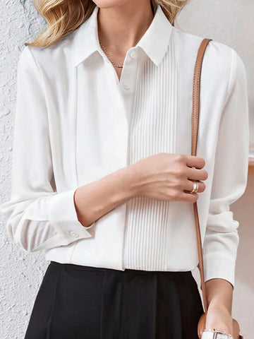 Women's High-Quality Commute Office Wear Elegant Long Sleeve White Blouse Top