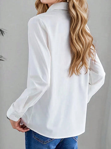 Women's High-Quality Commute Office Wear Elegant Long Sleeve White Blouse Top