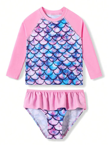 2024 New Children's Diving Suit Fish-Scale Printed Long Sleeve Swimming Set