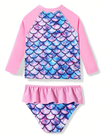 2024 New Children's Diving Suit Fish-Scale Printed Long Sleeve Swimming Set