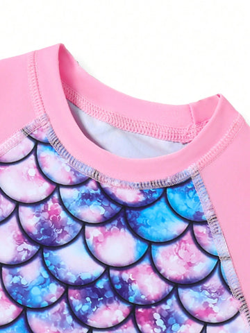 2024 New Children's Diving Suit Fish-Scale Printed Long Sleeve Swimming Set