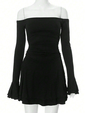 2024 New Fashion High-Waisted Pleated Mini Dress, Solid Color Tube Top