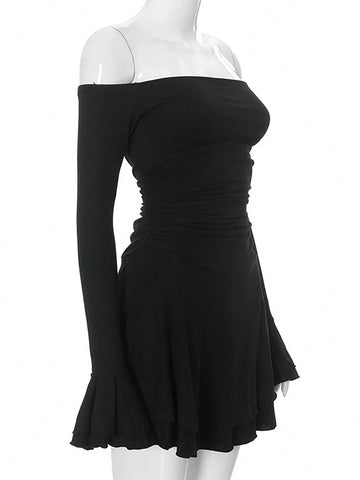 2024 New Fashion High-Waisted Pleated Mini Dress, Solid Color Tube Top