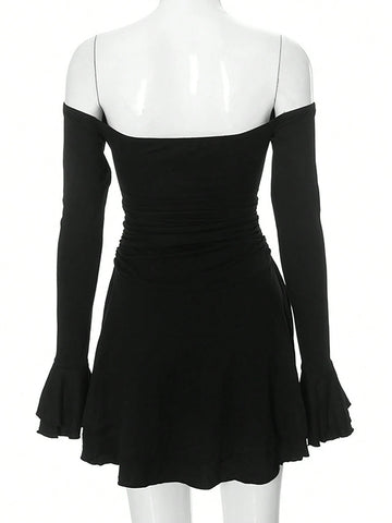 2024 New Fashion High-Waisted Pleated Mini Dress, Solid Color Tube Top