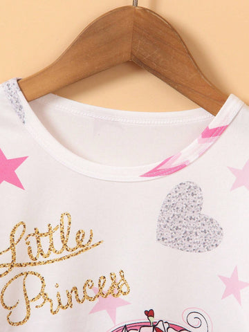 2024 New Girls Casual Cute Cartoon Unicorn & Star Random Print Long Sleeve Dress, Autumn