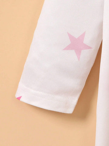 2024 New Girls Casual Cute Cartoon Unicorn & Star Random Print Long Sleeve Dress, Autumn