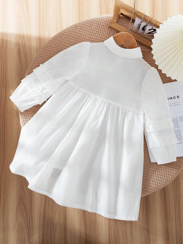 2024 New Spring/Summer Cute & Trendy Korean Style Girls' Irregular 3D Sunflower Shirt Dress