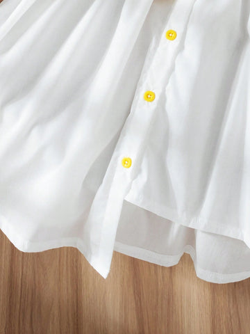 2024 New Spring/Summer Cute & Trendy Korean Style Girls' Irregular 3D Sunflower Shirt Dress