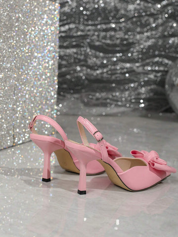 2024 New Spring/Summer Plain Women's Dopamine Pink 3d Flower & Bow Knot Party Dress