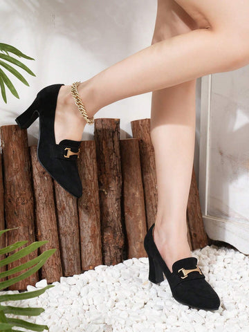 2024 New Spring High Heels For Women, Chunky Or Mid Heel, Pointed Toe, British Style Suede