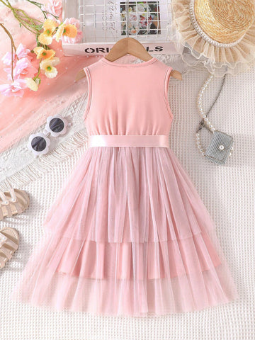 2024 New Summer Sleeveless Round Neck Long Dress For Girls, Cute Princess Style