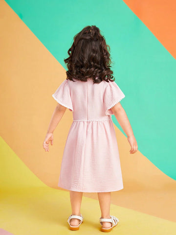 2024 New Trendy Girls" Summer Dress With Notched Collar And Embroidery Decoration