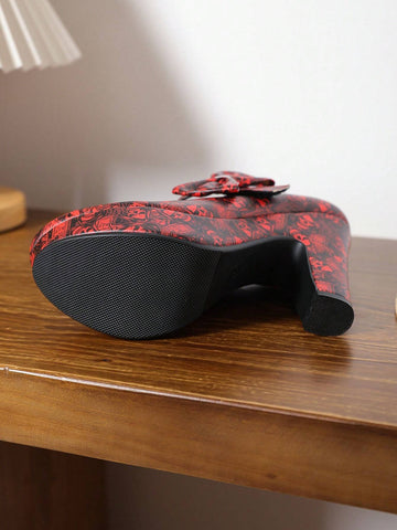 2024 New Wedding Red Shoes, Super High Heel Waterproof Platform Bridal Shoes, Round Toe Banquet