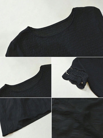 2024 Spring/Summer New Solid Color Embroidery Hollow Out A-Line Dress In Foreign Trade