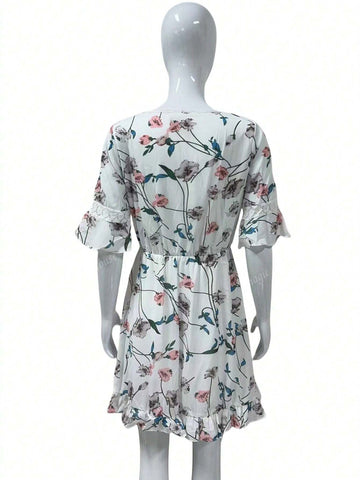 2024 Summer Chic Ditsy Floral Chiffon A-Line Dress With Flared Sleeves