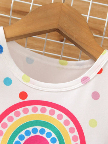 2024 Summer New Arrivals Girls' Dress, Colorful Polka Dot & Rainbow Printed Sleeveless Tank Top Dress