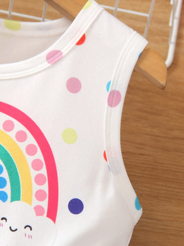 2024 Summer New Arrivals Girls' Dress, Colorful Polka Dot & Rainbow Printed Sleeveless Tank Top Dress