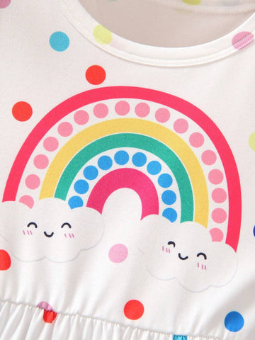 2024 Summer New Arrivals Girls' Dress, Colorful Polka Dot & Rainbow Printed Sleeveless Tank Top Dress