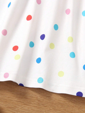 2024 Summer New Arrivals Girls' Dress, Colorful Polka Dot & Rainbow Printed Sleeveless Tank Top Dress