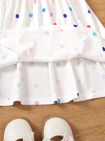 2024 Summer New Arrivals Girls' Dress, Colorful Polka Dot & Rainbow Printed Sleeveless Tank Top Dress