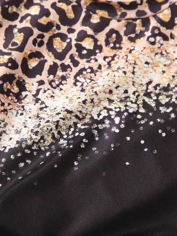 2024 Summer New Casual Street Style Leopard Print Round Neck Short Sleeve T-Shirt With Faux Ripped Detail And Printed Slim Five-Pants Outfit For Girls