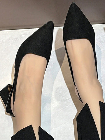 2024 Summer New Trendy Pointed Toe Thick Heels Black Headband Sandals
