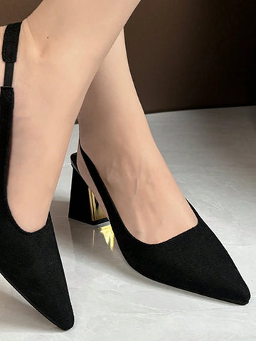 2024 Summer New Trendy Pointed Toe Thick Heels Black Headband Sandals