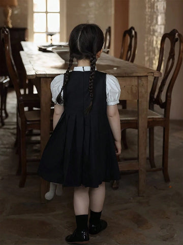 2024 Summer Toddler Girls' College Style Puff Sleeve Dress