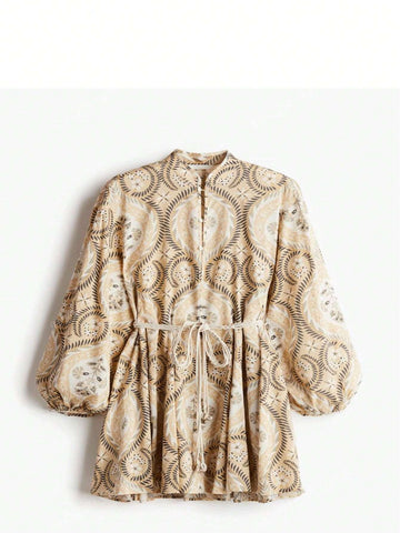 Floral Print V-Neck Ruffle Hem Mini Vacation Dress For Women