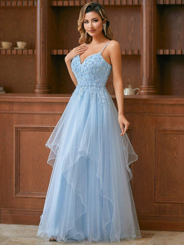 2024 Tulle A-Line Spaghtti Elegant Evening Dress