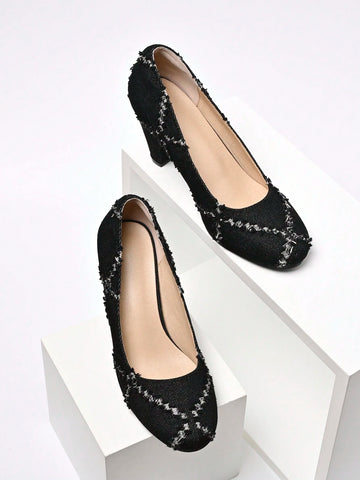 2024 Women Versatile Single Buckle Fashion Round Toe Chunky Heel Pumps