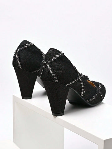 2024 Women Versatile Single Buckle Fashion Round Toe Chunky Heel Pumps