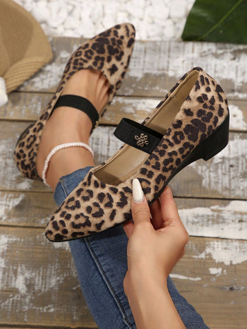 2025 Latest Spring Fashion Leopard Print High Heel Pointed Toe Suede Slip-On Flat Shoes