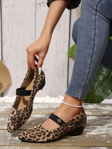 2025 Latest Spring Fashion Leopard Print High Heel Pointed Toe Suede Slip-On Flat Shoes