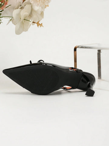 New Sexy Backless Fashion Women High Heels, Classic Black Pointy Bow Decoration,